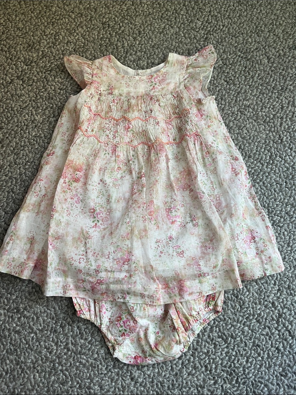 Bonpoint Floral Smocked Dress and Bloomers - Pink and Cream